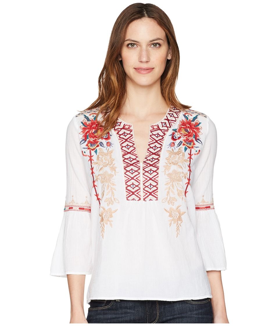 Johnny Was Veronica Flare Sleeve Blouse (White) Women's Blouse | Zappos