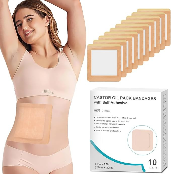 10Pcs Castor Oil Pack Wrap for Liver, Stomach, Belly Button | 8.7"*7.9" Organic Cotton Pads | Hig... | Amazon (US)