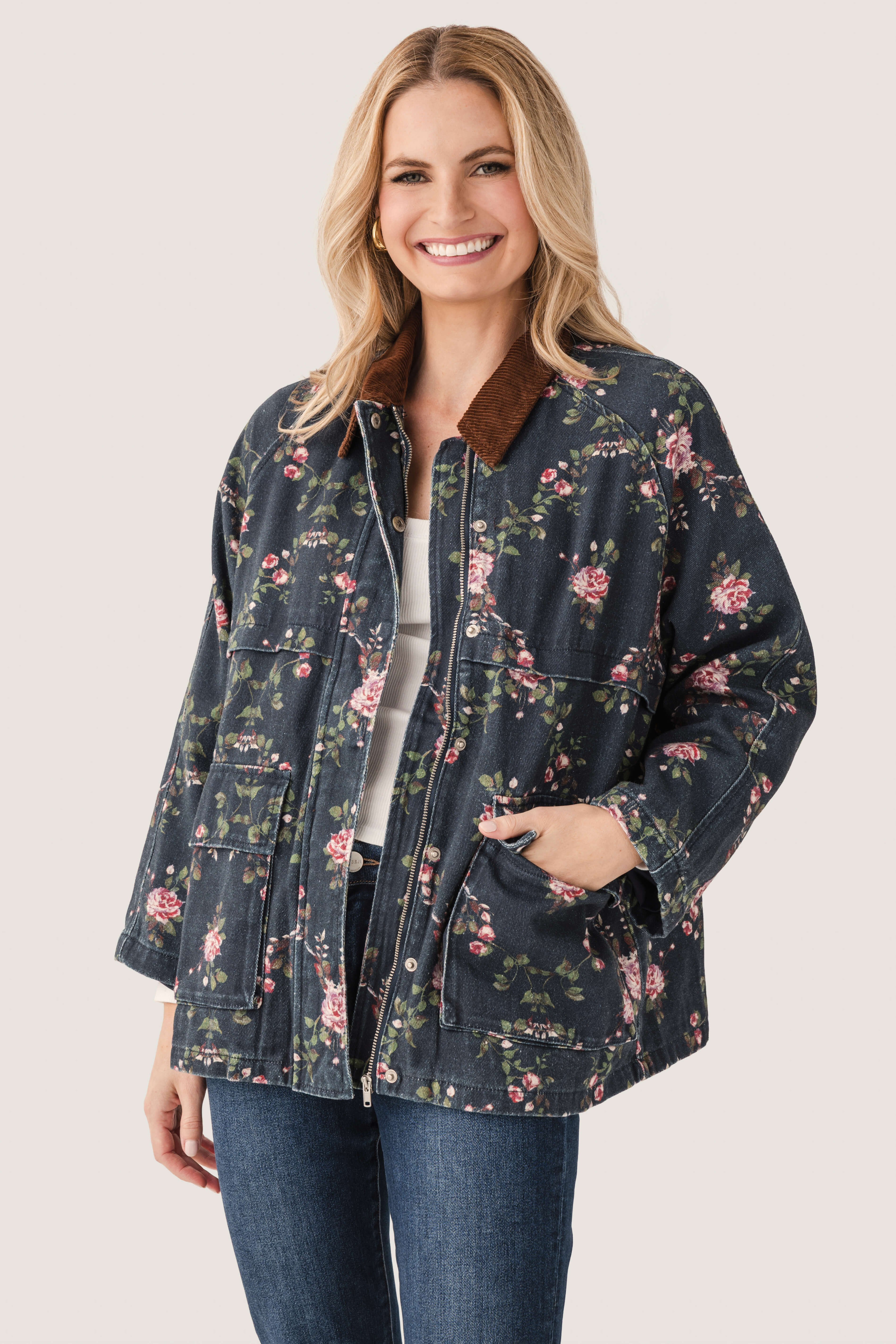 Raisonnel Floral Printed Utility Jacket | Social Threads