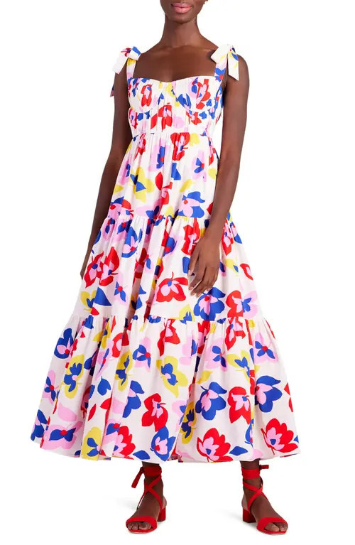 Kate Spade New York summer flowers tiered ruffle cotton dress in Cream Multi at Nordstrom, Size 4 | Nordstrom