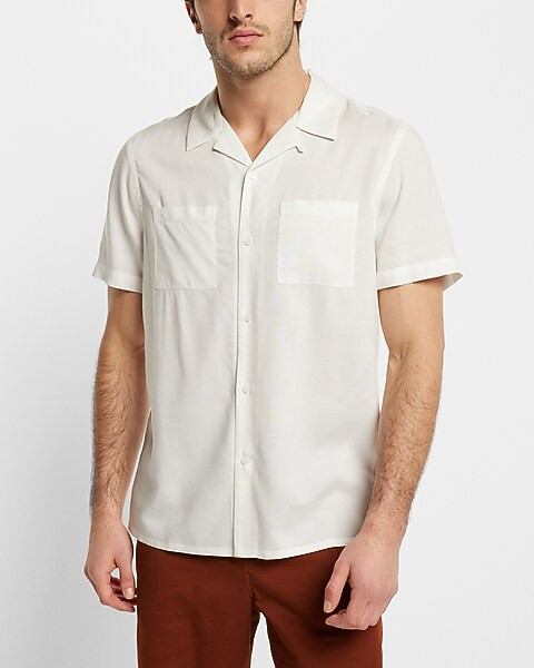Solid Rayon Short Sleeve Shirt | Express