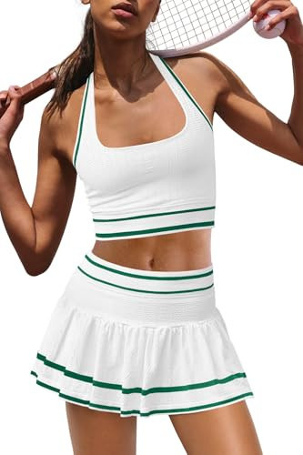 Panadila Women 2 Piece Tennis Skirt Sets Workout Set Sports Bra and Skort | Amazon (US)