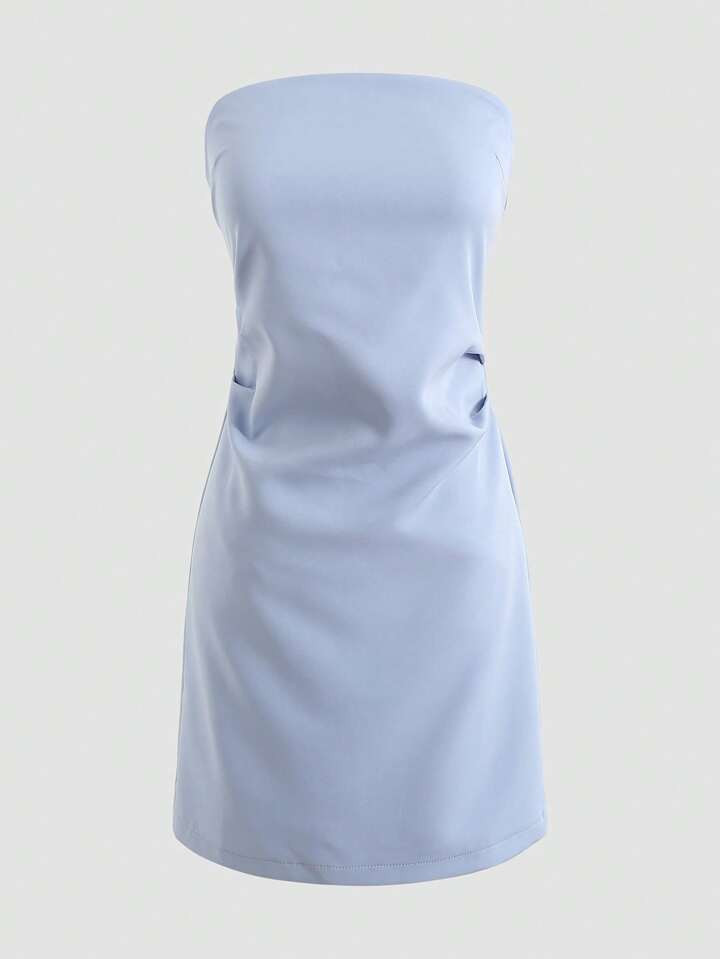 Solid Ruched Side Tube Dress | SHEIN