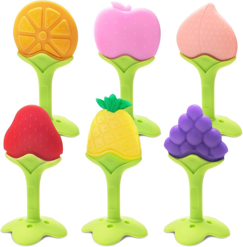 6 Pack Baby Teething Toys for Newborn Infant, BPA Free Freezer Safe Silicone Fruit Baby Teethers ... | Amazon (US)