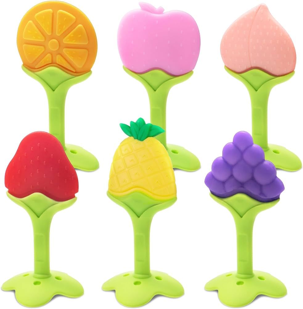 6 Pack Baby Teething Toys for Newborn Infant, BPA Free Freezer Safe Silicone Fruit Baby Teethers ... | Amazon (US)