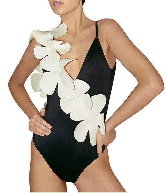 Guayacan Colorblock Large Flower One Piece Swimsuit | Dillard's