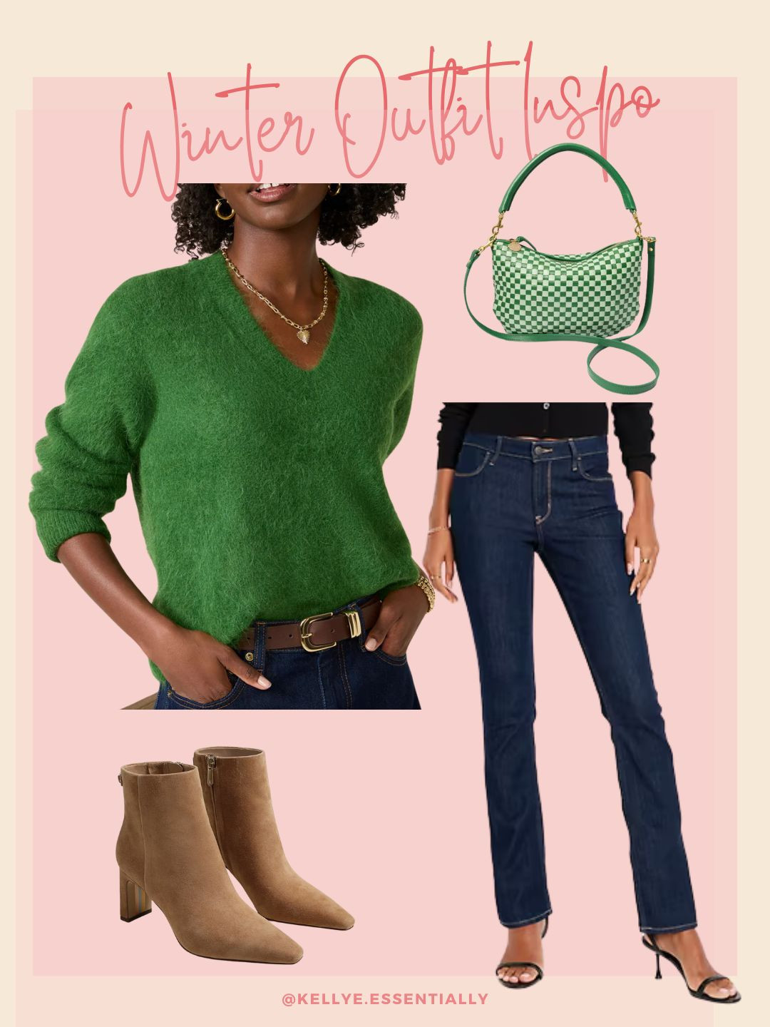This is one of those winter outfits you’ll keep reaching for. A cozy green sweater with classic dark wash jeans is easy, flattering, and always looks pulled together.

Neutral ankle boots keep it practical, and the green bag adds just enough interest without overthinking it. Perfect for everyday winter style, casual outings, or running around town. 

 #LTKootd #LTKSeasonal #LTKFindsUnder100
