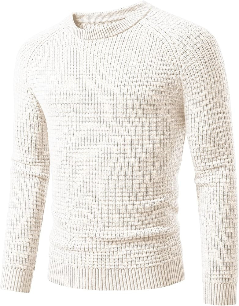 JMIERR Mens Crewneck Sweater Waffle Textured Knitted Solid Pullover Casual Daily Wear Soft 2025 F... | Amazon (US)