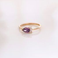 14K Gold Sideway Amethyst Ring, Tear Drop Lab 18K Engagement Cz Diamond Wedding Gift For Her, Christ | Etsy (US)