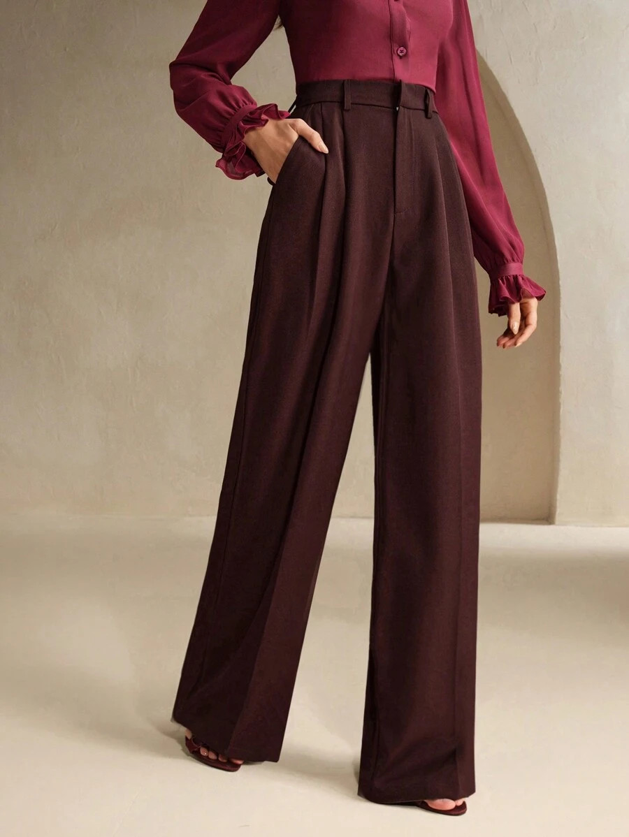 Anewsta Women's Solid Color Fashionable Minimalist Wide Leg Suit Pants, Casual Daily Wear | SHEIN