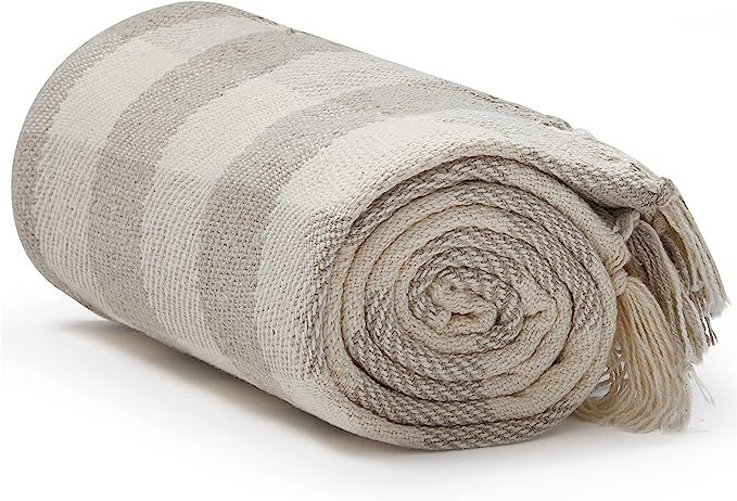 Americanflat 100% Cotton Throw Blanket for Couch - 50x60 - Neutral Lightweight Blanket for Farmho... | Amazon (US)