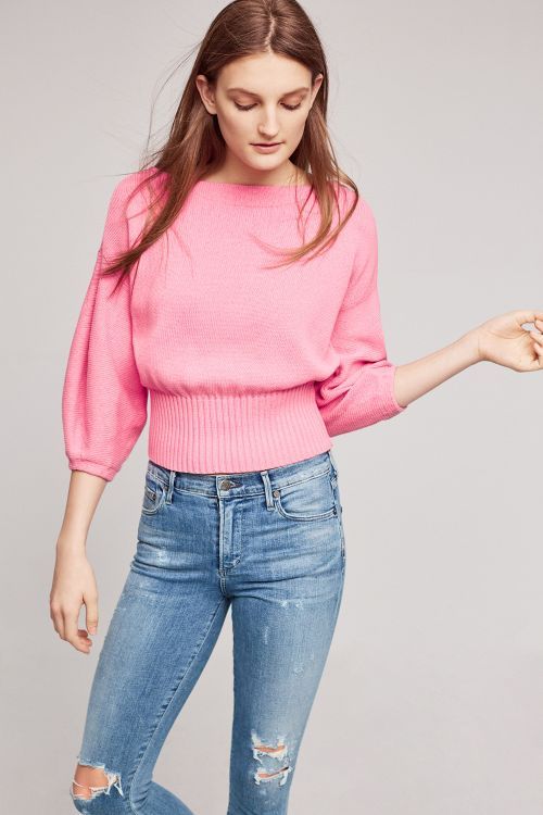 Cropped Balloon-Sleeve Pullover | Anthropologie (US)