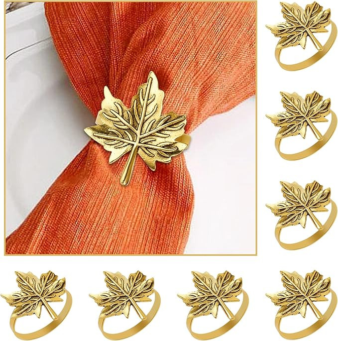 wartleves Fall Napkin Rings Set of 8 Thanksgiving Leaf Napkin Ring Holders for Dining Table Metal... | Amazon (US)