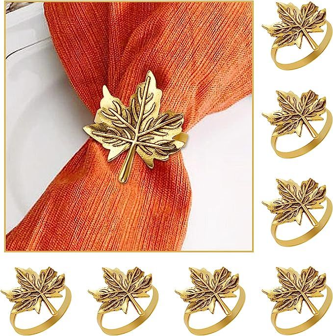 wartleves Fall Napkin Rings Set of 8 Thanksgiving Leaf Napkin Ring Holders for Dining Table Metal... | Amazon (US)
