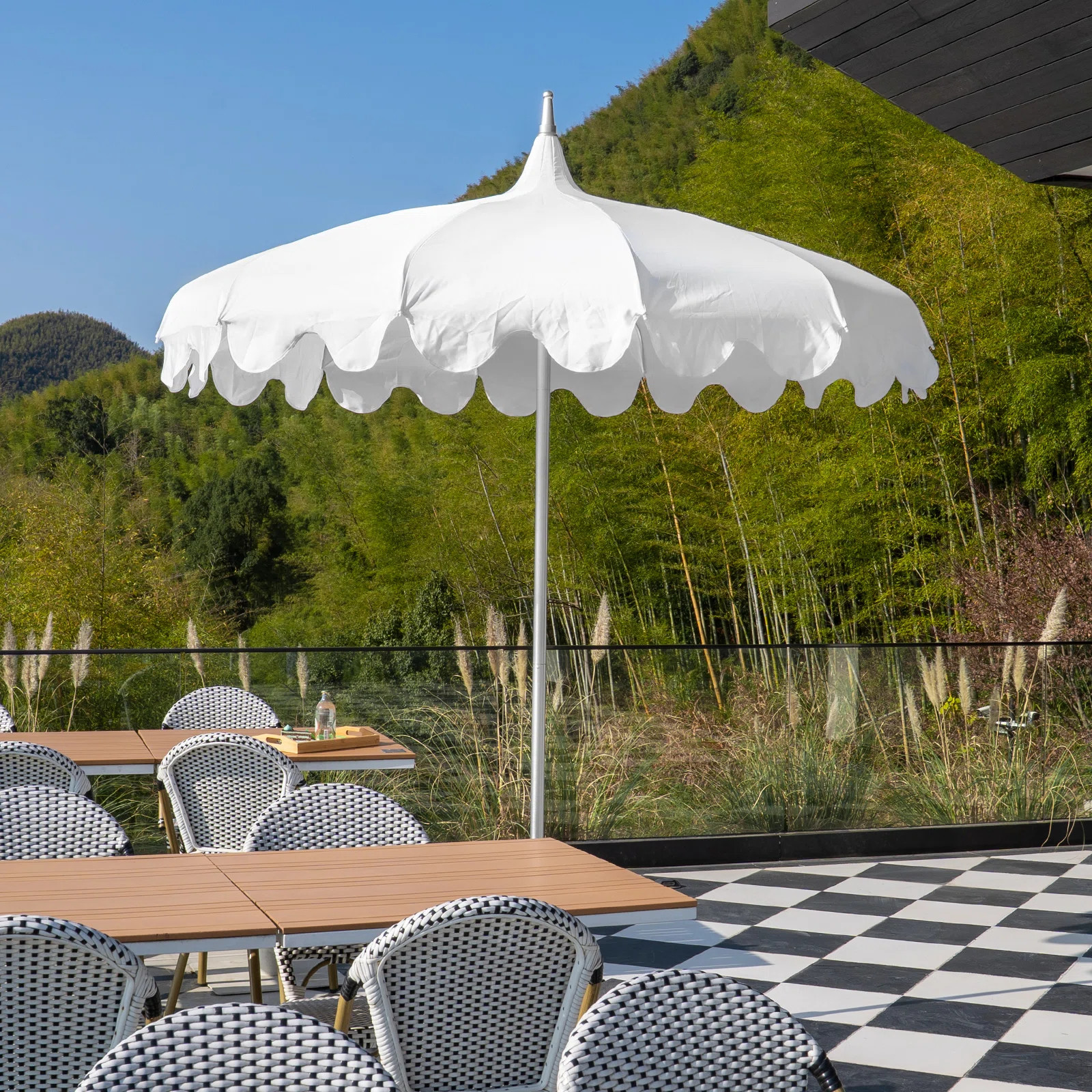 7Ft Outdoor White Curve Pagoda Market Patio Umbrella - Upf 50+, Heavy Duty Aluminum Frame,For Gar... | Wayfair North America