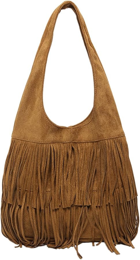 Women Suede Handbag Vintage Fringe Hobo Bag Shoulder Bag with Tassel Hippie Western Purse Large T... | Amazon (US)