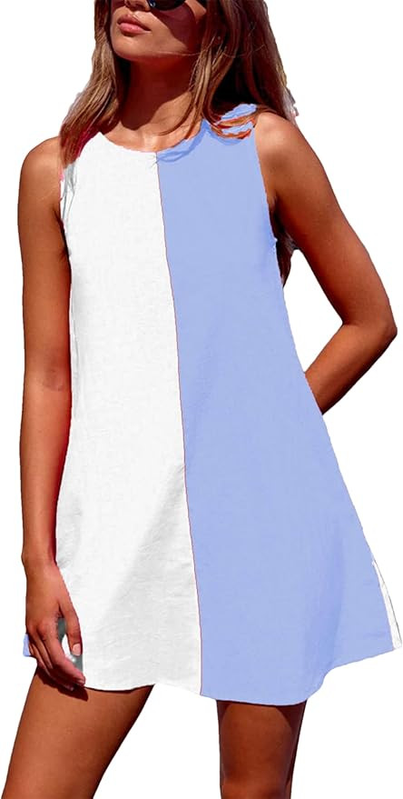 Bozanly Womens Summer Cotton Short Dress Sleeveless Mini Sundress Casual Crew Neck Slim Tank Dres... | Amazon (US)