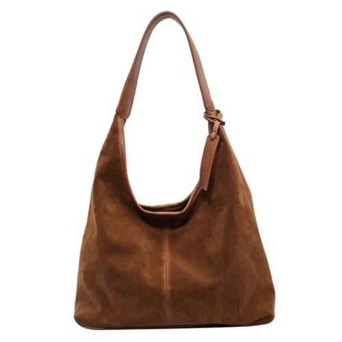 TYATVS Suede Bag Suede Tote Bag Brown Suede Shouder Purse Work Hobo Handbags Fall Aesthetics (yellow brown) | Amazon (US)