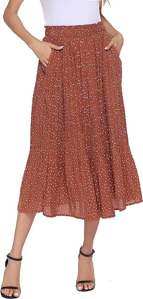 Parabler Women's Midi Skirt High Waist Polka Dot Swing Skirts Floral A-Line Maxi Skirt with Pocke... | Amazon (US)