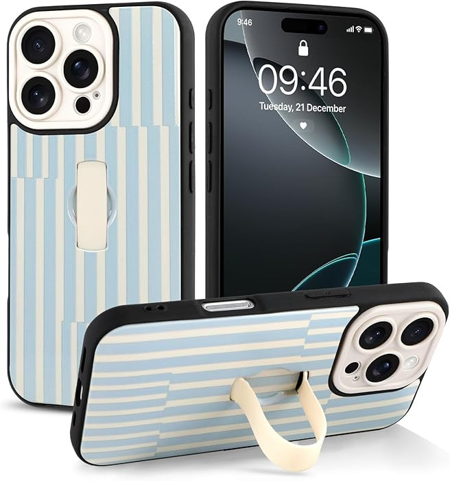 Compatible with iPhone 16 Pro Case with Finger Hand Strap Kickstand, Trendy Cool Striped Phone Ca... | Amazon (US)
