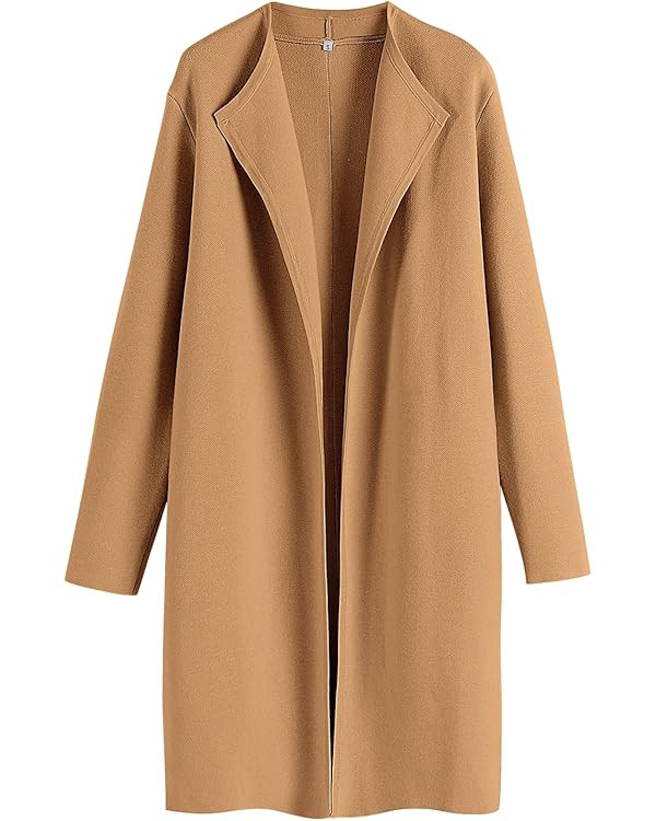 ANRABESS Women's Long Cardigans Sweater 2025 Fall Dressy Casual Lapel Knit Warm Trench Coatigan O... | Amazon (US)