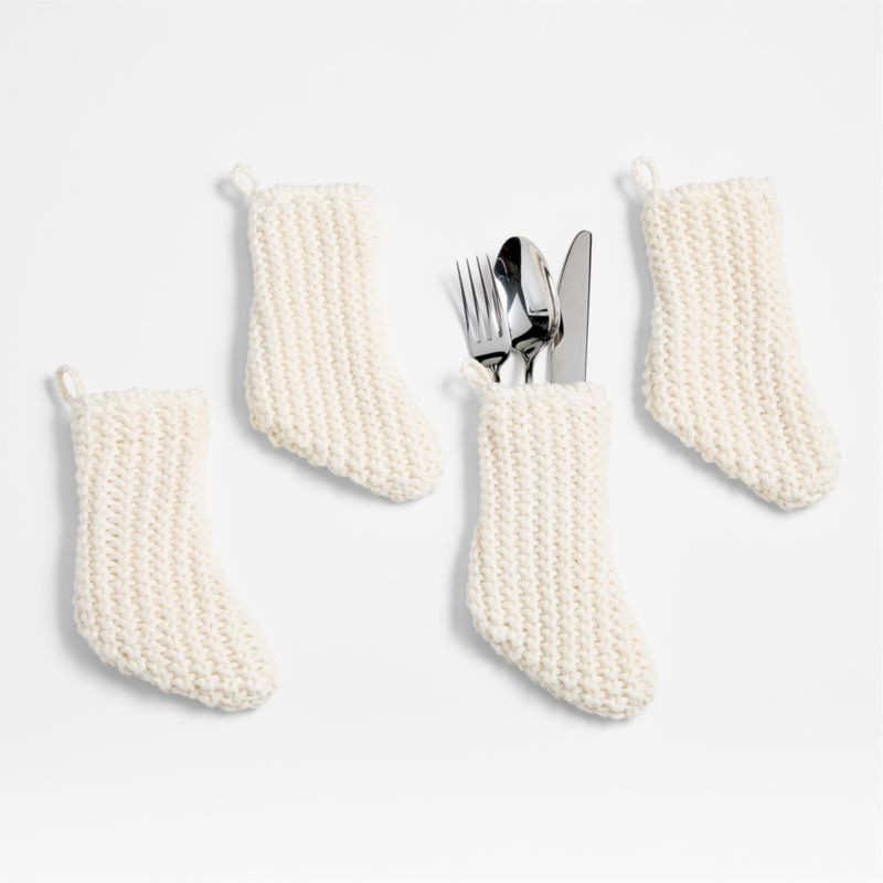 Winter White Knit Flatware Stockings, Set of 4 + Reviews | Crate & Barrel | Crate & Barrel