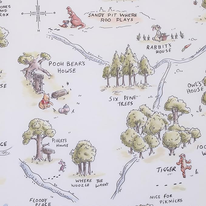 Disney Classic Winnie The Pooh Sage, Tan, and White, Map of 100 Acre Woods Super Soft Nursery Fit... | Amazon (US)