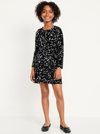 Long-Sleeve Tie-Neck Velvet Swing Dress for Girls | Old Navy (US)
