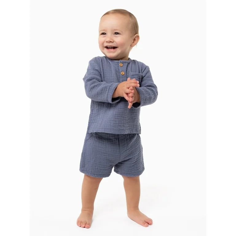 Modern Moments by Gerber Baby Boy Casual Long Sleeve Top and Short Outfit Set, Sizes 0/3 Months -... | Walmart (US)
