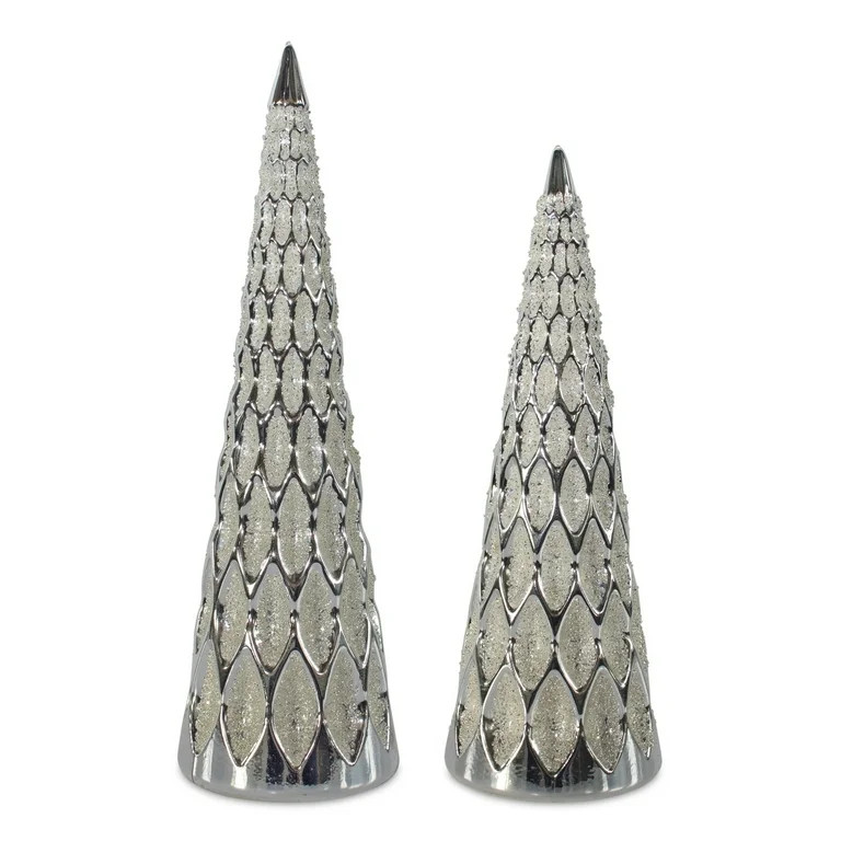 Melrose Set of 2 Silver Christmas Tree Tabletop Decors 12" - Walmart.com | Walmart (US)