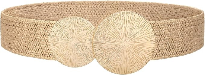 JASGOOD Straw Woven Elastic Belt for Women Vintage Wide Stretch Waistband for Dress Boho Ladies S... | Amazon (US)