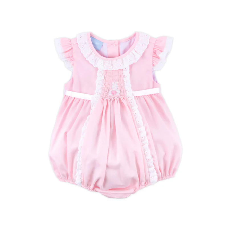 Bunny Bum Smocked Pink Pique Eyelet Bubble | Classic Whimsy