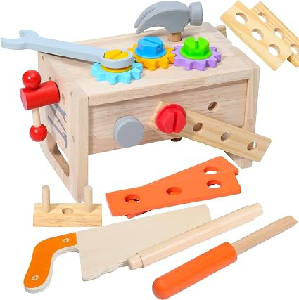 Montessori Mama Wooden Kids Tool Set - 29 Piece Pretend Play Construction Toy Tools Set - STEM Ed... | Amazon (US)