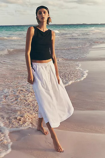Maeve Cotton Poplin Buttondown Midi Skirt | Anthropologie (US)