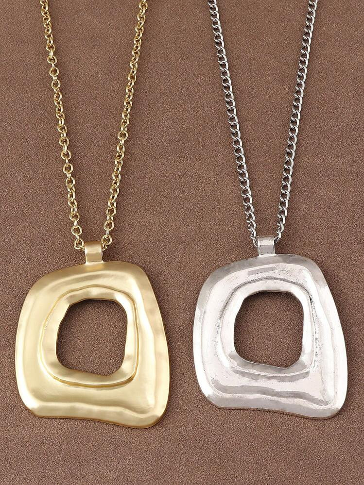 1 Piece Silver/Matte Gold Large Boho Open Charm Pendant Chain Statement Necklace | SHEIN