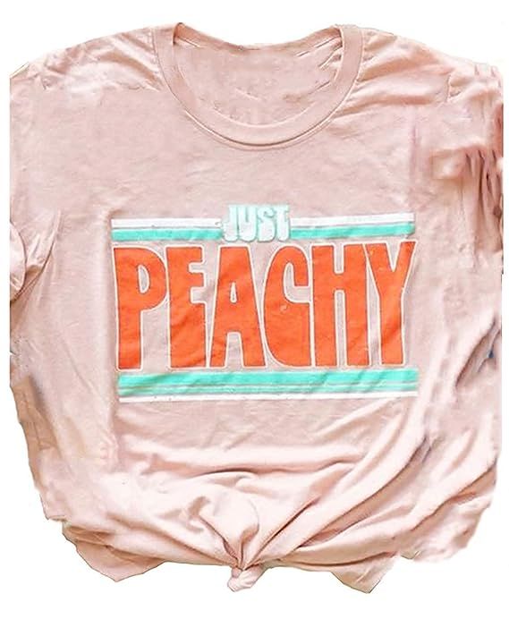 Enmeng Womens Just Peachy T Shirt Casual Summer Short Sleeve Fruit Graphic Tees | Amazon (US)