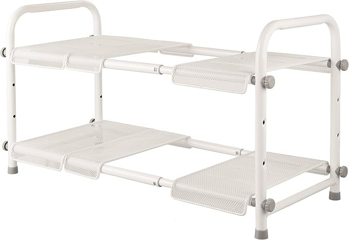 InterDesign Cabrini 2-Tier Under Sink Organizer with Expandable Shelf for Kitchen - White | Amazon (US)