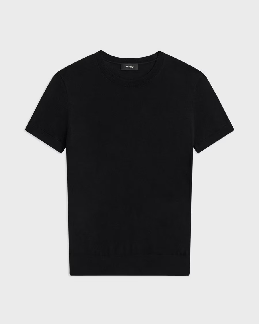 Black Regal Wool Short-Sleeve Sweater | Theory | Theory UK