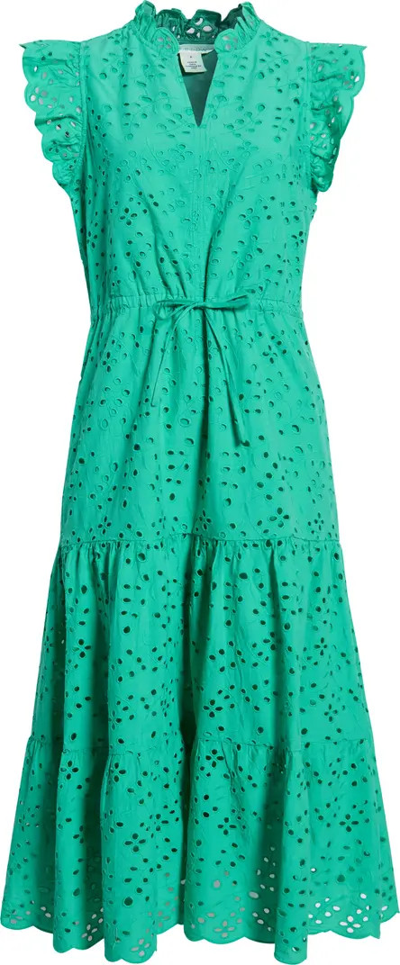 Ruffle Flutter Sleeve Cotton Broderie Anglaise Midi Dress | Nordstrom