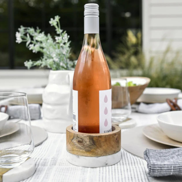 Wood + White Marble Wine Coaster | Pepper + Vetiver