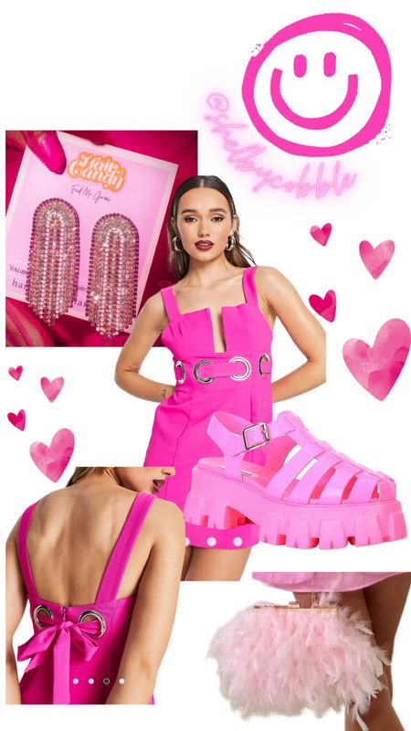 Barbie core outfit inspo! 

Platform sandals are on sale and so is the dress and purse! 

Feather purse, gem earrings, body con dress

#LTKstyletip #LTKshoecrush #LTKsalealert
