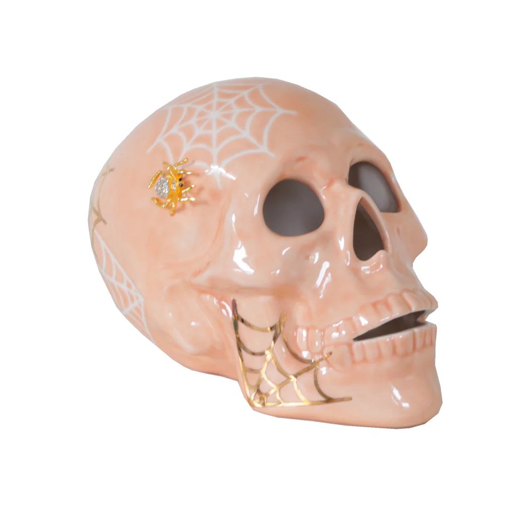 "Mr. Bones and Charlotte" Skull Decor with 22K Gold Accents- Sheer Orange | Lo Home by Lauren Haskell Designs