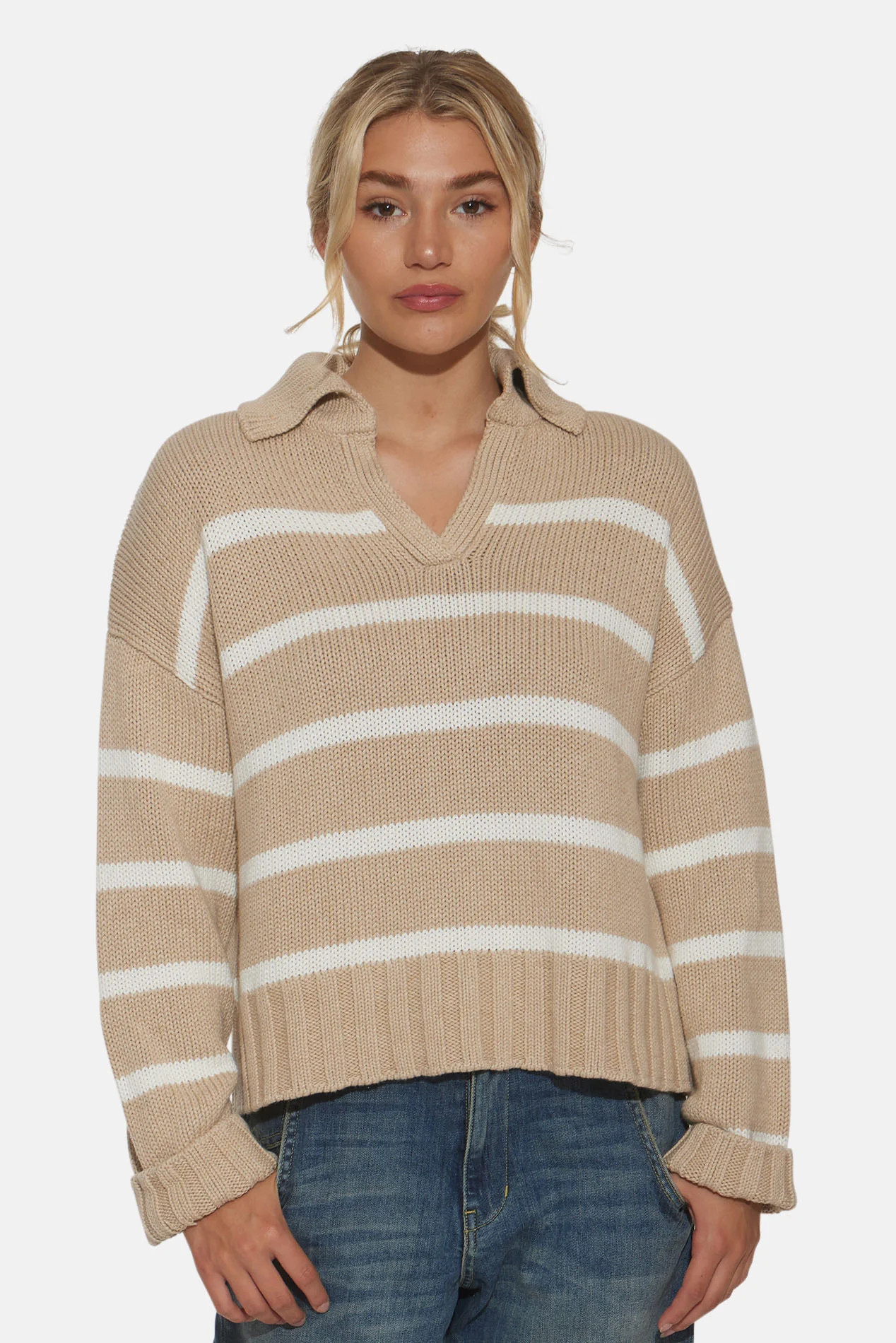 Jackie Striped Sweater Beige/White | Blue & Cream