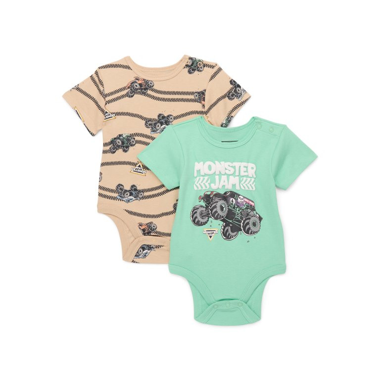 Monster Jam Baby Boys Graphic Bodysuits with Short Sleeves, 2-Pack, Sizes 0/3M-24M | Walmart (US)