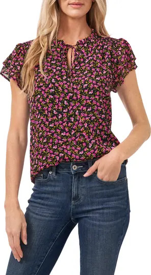 Flutter Sleeve Floral Print Top | Nordstrom