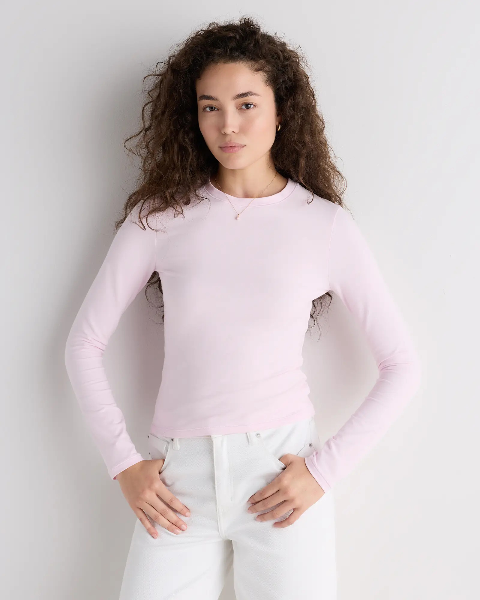 Stretch Cotton Jersey Fitted Long Sleeve T-Shirt | Quince