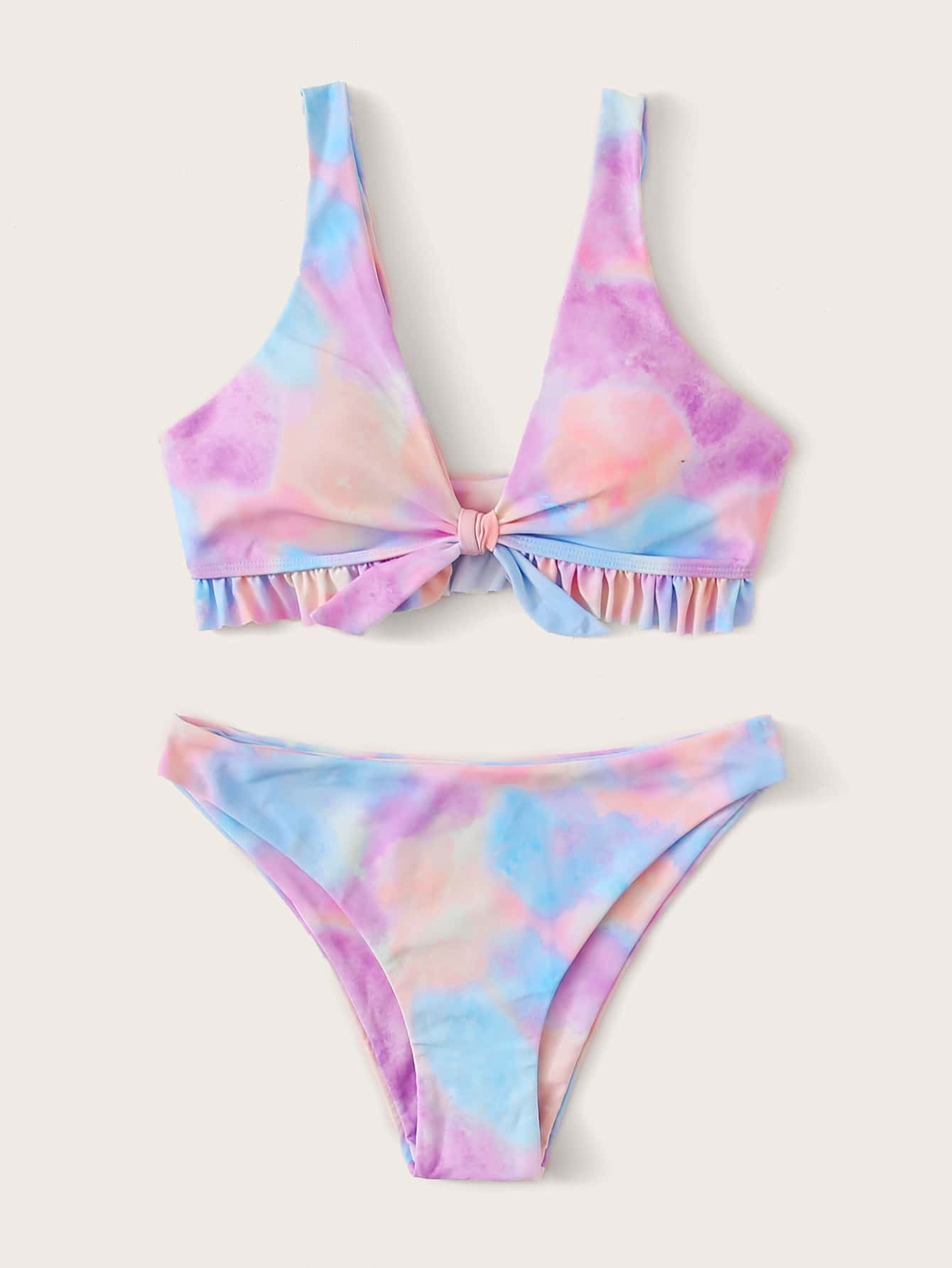 Tie Dye Knot Front Bikini Swimsuit | SHEIN