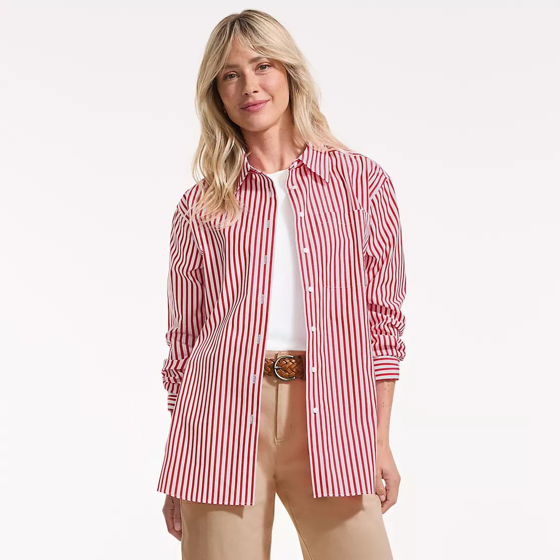 Women's Oversized No Iron Tunic with Statement Collar Shirt | Lands' End (US)