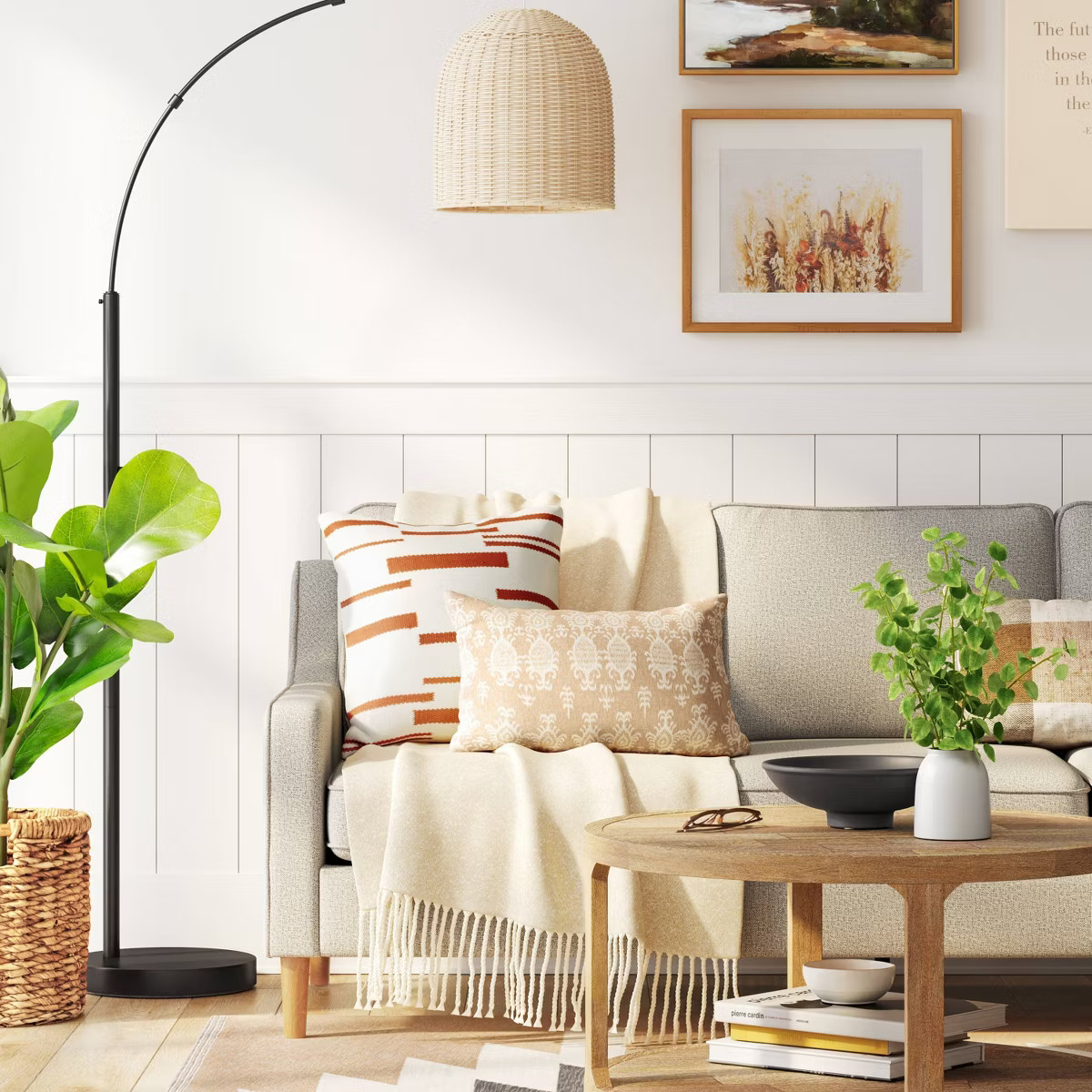 Addison Arc Floor Lamp with Natural Rattan Shade - Threshold™ | Target
