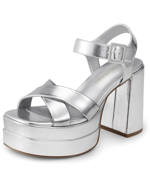 DREAM PAIRS Women's Platform Chunky Heels Square Open Toe Ankle Strap High Heeled Sandals Y2K Sho... | Amazon (UK)